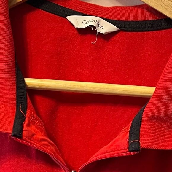 CALVIN KLEIN Red Stripe Zip Collar Collared Polo Short Sleeve Shirt L - Picture 8 of 8